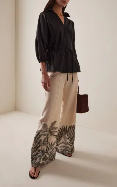 ANDRES OTALORA Amadamia Tie-Detailed Stretch-Cotton Blouse | Thumbnail 3 ANDRES OTALORA Amadamia Tie-Detailed Stretch-Cotton Blouse | Thumbnail 3