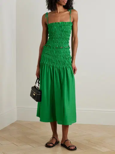 Tory Burch Ruffled Smocked Lyocell-blend Midi Skirt | Thumbnail 2 Tory Burch Ruffled Smocked Lyocell-blend Midi Skirt | Thumbnail 2