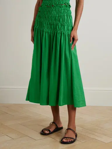 Tory Burch Ruffled Smocked Lyocell-blend Midi Skirt | Thumbnail 3 Tory Burch Ruffled Smocked Lyocell-blend Midi Skirt | Thumbnail 3