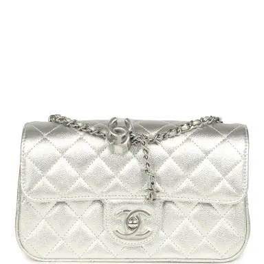 Chanel Chanel Mini CC Crush Flap Bag Silver Metallic Caviar Silver Hardware | Thumbnail 1 Chanel Chanel Mini CC Crush Flap Bag Silver Metallic Caviar Silver Hardware | Thumbnail 1