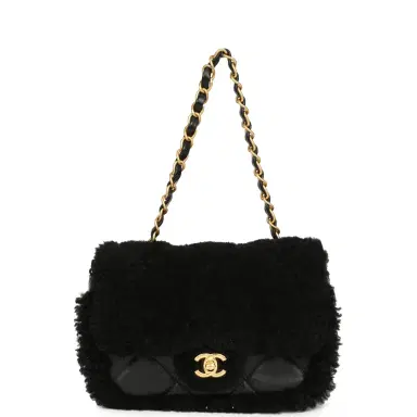 Chanel Chanel Mini Shearling Flap Bag Black Lambskin Brushed Gold Hardware | Thumbnail 7 Chanel Chanel Mini Shearling Flap Bag Black Lambskin Brushed Gold Hardware | Thumbnail 7