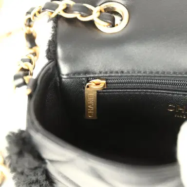 Chanel Chanel Mini Shearling Flap Bag Black Lambskin Brushed Gold Hardware | Thumbnail 10 Chanel Chanel Mini Shearling Flap Bag Black Lambskin Brushed Gold Hardware | Thumbnail 10