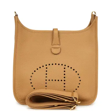 HERMÈS Hermes Evelyne III PM Biscuit Clemence Gold Hardware | Thumbnail 1 HERMÈS Hermes Evelyne III PM Biscuit Clemence Gold Hardware | Thumbnail 1