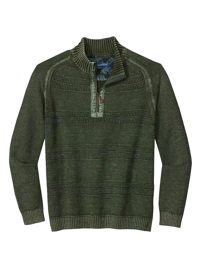 Men's Saltwater Textured Quarter-Zip Sweater - Winchester Green Men's Saltwater Textured Quarter-Zip Sweater - Winchester Green