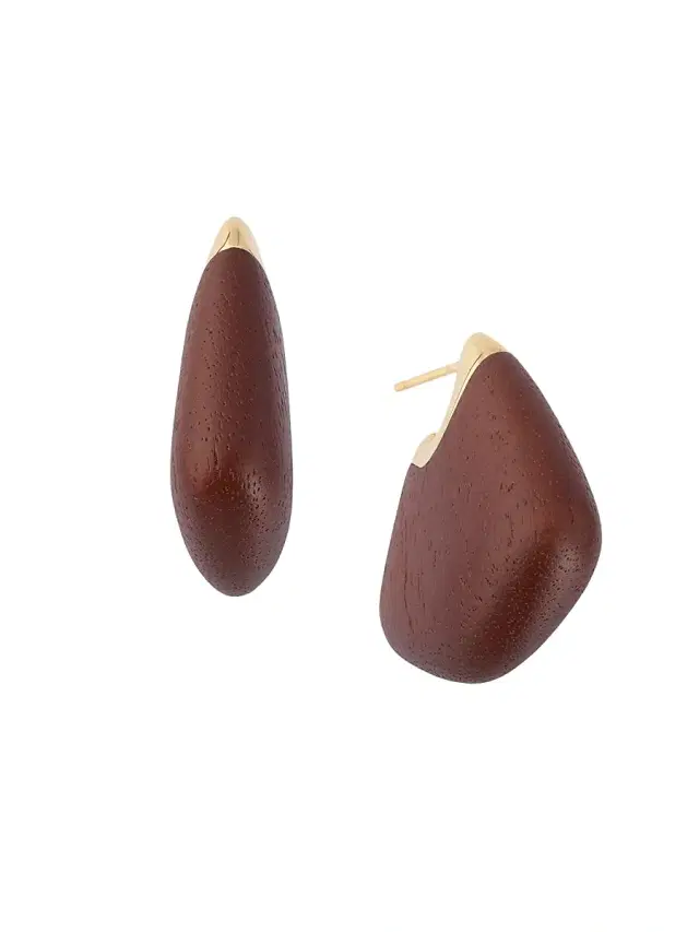 Women's Fin 18K-Gold-Plated & Walnut Wood Earrings - Brown Women's Fin 18K-Gold-Plated & Walnut Wood Earrings - Brown