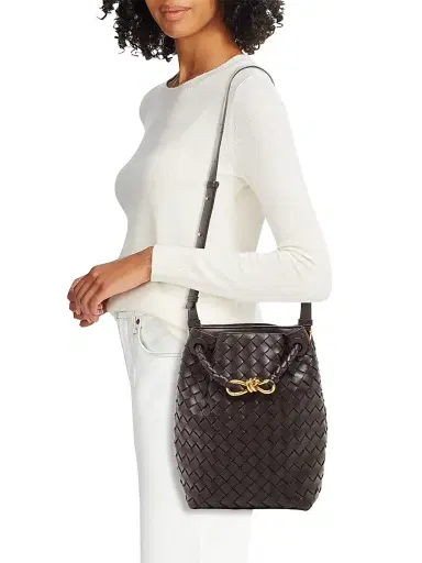 Bottega Veneta Women's Small Andiamo Intrecciato Leather Bucket Bag - Fondant Brass | Thumbnail 2 Bottega Veneta Women's Small Andiamo Intrecciato Leather Bucket Bag - Fondant Brass | Thumbnail 2
