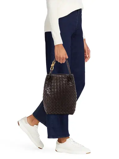 Bottega Veneta Women's Small Andiamo Intrecciato Leather Bucket Bag - Fondant Brass | Thumbnail 3 Bottega Veneta Women's Small Andiamo Intrecciato Leather Bucket Bag - Fondant Brass | Thumbnail 3