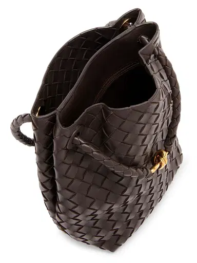 Bottega Veneta Women's Small Andiamo Intrecciato Leather Bucket Bag - Fondant Brass | Thumbnail 4 Bottega Veneta Women's Small Andiamo Intrecciato Leather Bucket Bag - Fondant Brass | Thumbnail 4