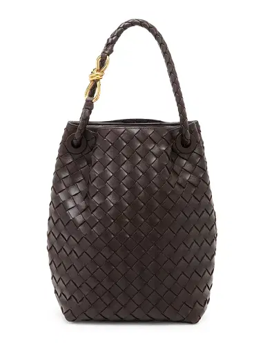 Bottega Veneta Women's Small Andiamo Intrecciato Leather Bucket Bag - Fondant Brass | Thumbnail 1 Bottega Veneta Women's Small Andiamo Intrecciato Leather Bucket Bag - Fondant Brass | Thumbnail 1
