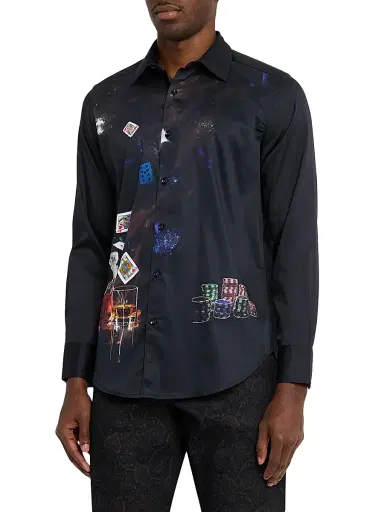 Robert Graham Men's Royal Flush Poker-Print Shirt | Thumbnail 3 Robert Graham Men's Royal Flush Poker-Print Shirt | Thumbnail 3