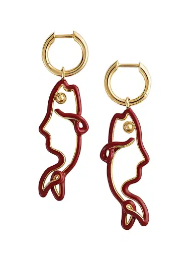 Bottega Veneta Women's Fish 18K-Gold-Plated & Enamel Drop Earrings - Beige | Thumbnail 1 Bottega Veneta Women's Fish 18K-Gold-Plated & Enamel Drop Earrings - Beige | Thumbnail 1