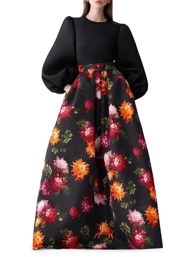 Carolina Herrera Women's Floral Faille Ball Skirt - Black Multi | Thumbnail 2 Carolina Herrera Women's Floral Faille Ball Skirt - Black Multi | Thumbnail 2