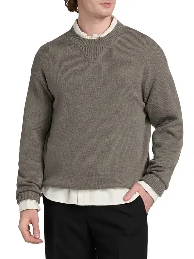 FRAME Men's Suede Elbow-Patch Wool-Cashmere Crewneck Sweater - Light Taupe | Thumbnail 3 FRAME Men's Suede Elbow-Patch Wool-Cashmere Crewneck Sweater - Light Taupe | Thumbnail 3