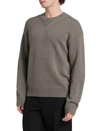 FRAME Men's Suede Elbow-Patch Wool-Cashmere Crewneck Sweater - Light Taupe | Thumbnail 4 FRAME Men's Suede Elbow-Patch Wool-Cashmere Crewneck Sweater - Light Taupe | Thumbnail 4