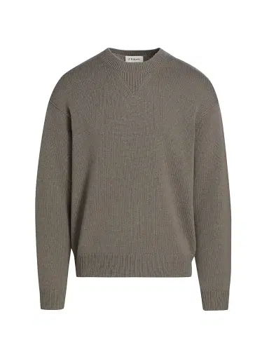 FRAME Men's Suede Elbow-Patch Wool-Cashmere Crewneck Sweater - Light Taupe | Thumbnail 1 FRAME Men's Suede Elbow-Patch Wool-Cashmere Crewneck Sweater - Light Taupe | Thumbnail 1