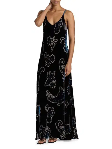 Johnny Was Women's Kanako Burnout Velvet Maxi Dress - Monade | Thumbnail 3 Johnny Was Women's Kanako Burnout Velvet Maxi Dress - Monade | Thumbnail 3