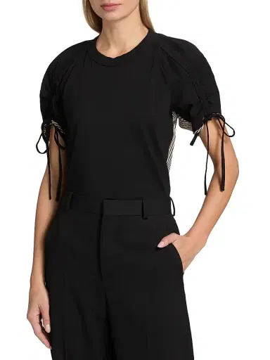 3.1 Phillip Lim Women's Ruched-Sleeve Cotton T-Shirt - White Black Multi | Thumbnail 3 3.1 Phillip Lim Women's Ruched-Sleeve Cotton T-Shirt - White Black Multi | Thumbnail 3