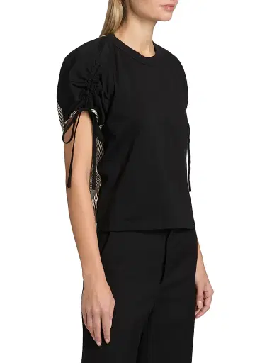 3.1 Phillip Lim Women's Ruched-Sleeve Cotton T-Shirt - White Black Multi | Thumbnail 4 3.1 Phillip Lim Women's Ruched-Sleeve Cotton T-Shirt - White Black Multi | Thumbnail 4