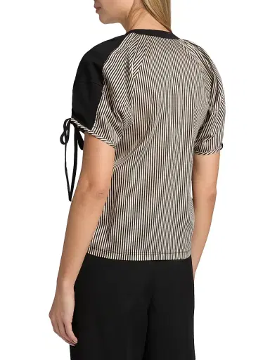3.1 Phillip Lim Women's Ruched-Sleeve Cotton T-Shirt - White Black Multi | Thumbnail 5 3.1 Phillip Lim Women's Ruched-Sleeve Cotton T-Shirt - White Black Multi | Thumbnail 5