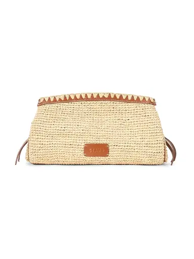 STAUD Women's Maude Leather-Trim Raffia Clutch - Natural And Tan | Thumbnail 1 STAUD Women's Maude Leather-Trim Raffia Clutch - Natural And Tan | Thumbnail 1