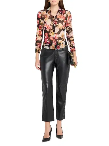 L'AGENCE Women's Indiana Floral Fitted Mesh Shirt | Thumbnail 2 L'AGENCE Women's Indiana Floral Fitted Mesh Shirt | Thumbnail 2