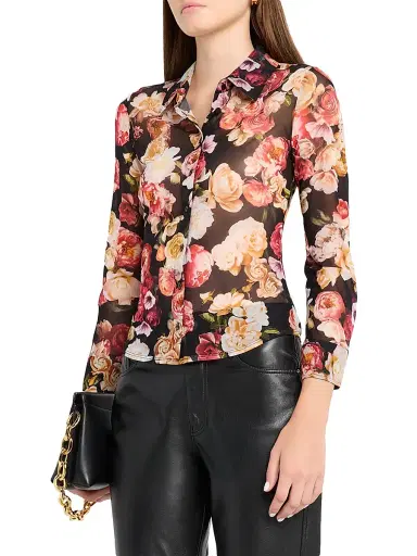 L'AGENCE Women's Indiana Floral Fitted Mesh Shirt | Thumbnail 3 L'AGENCE Women's Indiana Floral Fitted Mesh Shirt | Thumbnail 3
