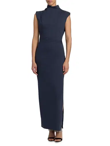 TWP Women's Gathered Thoughts Cotton-Blend Turleneck Maxi Dress - Midnight | Thumbnail 3 TWP Women's Gathered Thoughts Cotton-Blend Turleneck Maxi Dress - Midnight | Thumbnail 3