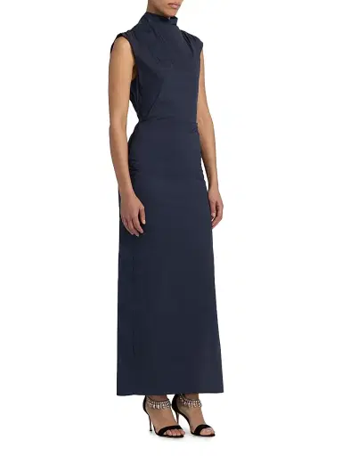 TWP Women's Gathered Thoughts Cotton-Blend Turleneck Maxi Dress - Midnight | Thumbnail 4 TWP Women's Gathered Thoughts Cotton-Blend Turleneck Maxi Dress - Midnight | Thumbnail 4