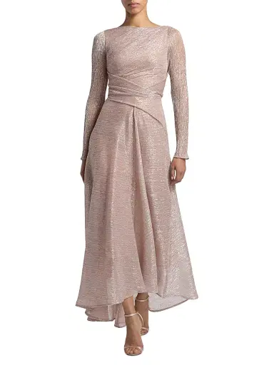 Talbot Runhof Women's Metallic Voile Boatneck Gown - Blush - Size 6 | Thumbnail 2 Talbot Runhof Women's Metallic Voile Boatneck Gown - Blush - Size 6 | Thumbnail 2