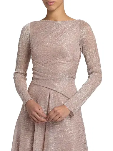 Talbot Runhof Women's Metallic Voile Boatneck Gown - Blush - Size 6 | Thumbnail 6 Talbot Runhof Women's Metallic Voile Boatneck Gown - Blush - Size 6 | Thumbnail 6