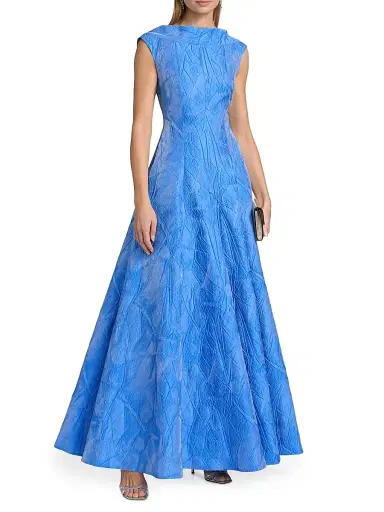 Talbot Runhof Women's Mikado Jacquard Slim Fit & Flare Gown - Periwinkle - Size 6 | Thumbnail 3 Talbot Runhof Women's Mikado Jacquard Slim Fit & Flare Gown - Periwinkle - Size 6 | Thumbnail 3