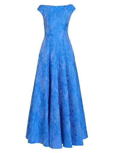 Talbot Runhof Women's Mikado Jacquard Slim Fit & Flare Gown - Periwinkle - Size 6 | Thumbnail 1 Talbot Runhof Women's Mikado Jacquard Slim Fit & Flare Gown - Periwinkle - Size 6 | Thumbnail 1