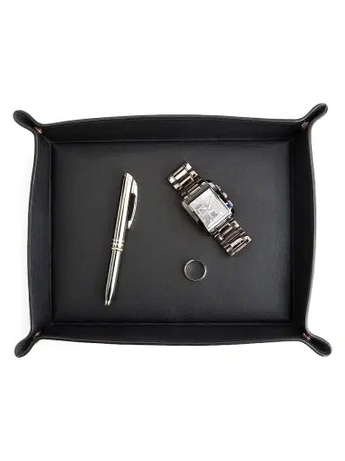 Royce New York Large Leather Catchall Valet Tray - Black | Thumbnail 2 Royce New York Large Leather Catchall Valet Tray - Black | Thumbnail 2