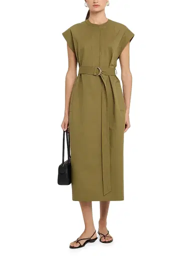 ARGENT Women's Belted Cap-Sleeve Cotton Twill Midi-Dress - Green | Thumbnail 2 ARGENT Women's Belted Cap-Sleeve Cotton Twill Midi-Dress - Green | Thumbnail 2