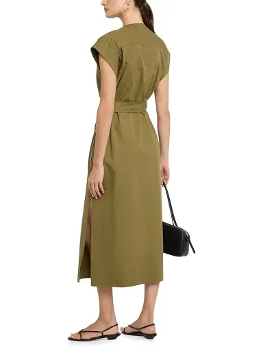 ARGENT Women's Belted Cap-Sleeve Cotton Twill Midi-Dress - Green | Thumbnail 4 ARGENT Women's Belted Cap-Sleeve Cotton Twill Midi-Dress - Green | Thumbnail 4