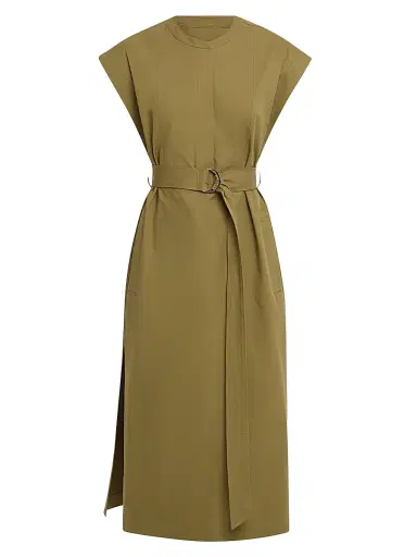 ARGENT Women's Belted Cap-Sleeve Cotton Twill Midi-Dress - Green | Thumbnail 1 ARGENT Women's Belted Cap-Sleeve Cotton Twill Midi-Dress - Green | Thumbnail 1