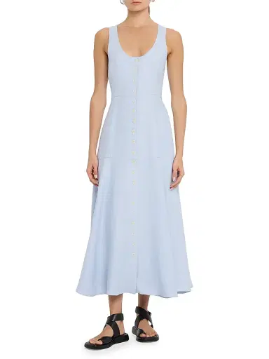 ARGENT Women's Marcy Sleeveless Linen Twill Midi-Dress - Light Blue | Thumbnail 2 ARGENT Women's Marcy Sleeveless Linen Twill Midi-Dress - Light Blue | Thumbnail 2