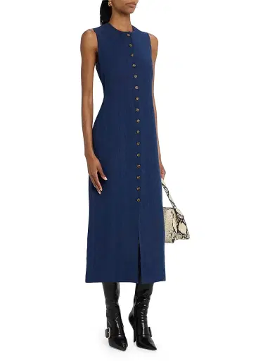 ARGENT Women's Linen Button-Front Midi-Dress - Blue | Thumbnail 2 ARGENT Women's Linen Button-Front Midi-Dress - Blue | Thumbnail 2