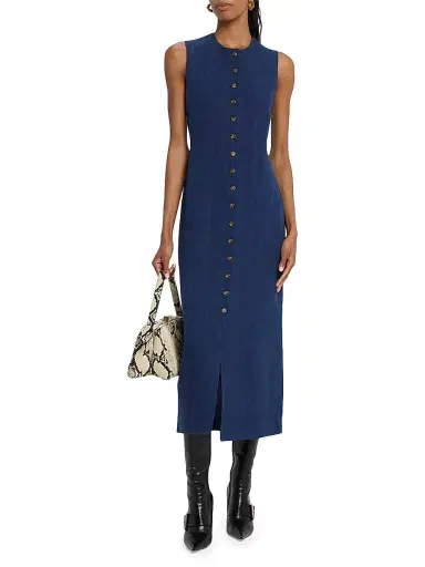 ARGENT Women's Linen Button-Front Midi-Dress - Blue | Thumbnail 3 ARGENT Women's Linen Button-Front Midi-Dress - Blue | Thumbnail 3