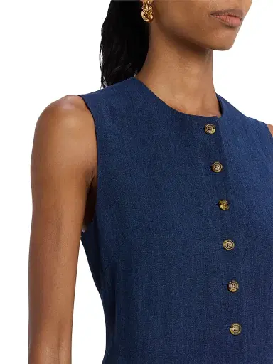 ARGENT Women's Linen Button-Front Midi-Dress - Blue | Thumbnail 5 ARGENT Women's Linen Button-Front Midi-Dress - Blue | Thumbnail 5