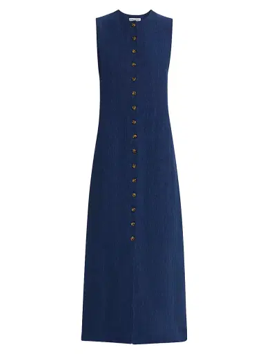 ARGENT Women's Linen Button-Front Midi-Dress - Blue | Thumbnail 1 ARGENT Women's Linen Button-Front Midi-Dress - Blue | Thumbnail 1