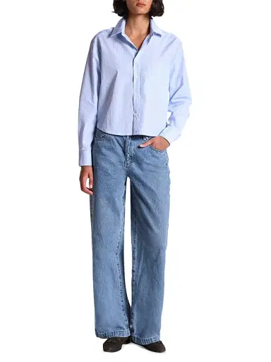 CISSA Women's The Belle Striped Button-Front Shirt - Blue | Thumbnail 2 CISSA Women's The Belle Striped Button-Front Shirt - Blue | Thumbnail 2