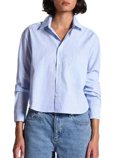CISSA Women's The Belle Striped Button-Front Shirt - Blue | Thumbnail 3 CISSA Women's The Belle Striped Button-Front Shirt - Blue | Thumbnail 3