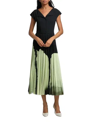 Jason Wu Collection Women's Watercolor Floral Crepe Pleated Midi-Dress - Nori Light Jade Multi | Thumbnail 3 Jason Wu Collection Women's Watercolor Floral Crepe Pleated Midi-Dress - Nori Light Jade Multi | Thumbnail 3