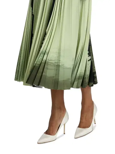 Jason Wu Collection Women's Watercolor Floral Crepe Pleated Midi-Dress - Nori Light Jade Multi | Thumbnail 6 Jason Wu Collection Women's Watercolor Floral Crepe Pleated Midi-Dress - Nori Light Jade Multi | Thumbnail 6