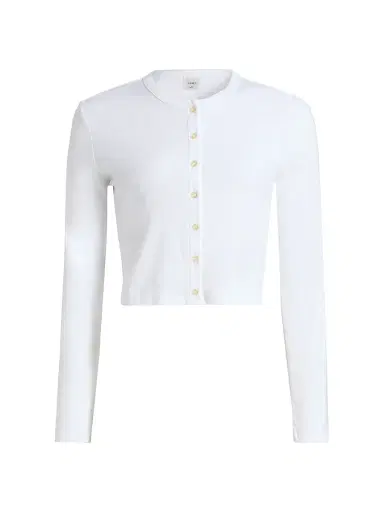 LESET Women's Nando Cotton Crop Cardigan - White | Thumbnail 1 LESET Women's Nando Cotton Crop Cardigan - White | Thumbnail 1