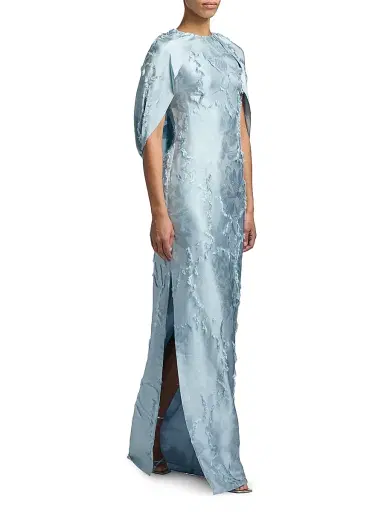 Amsale Women's Satin Cape-Detail Gown - Blue Grey - Size 6 | Thumbnail 2 Amsale Women's Satin Cape-Detail Gown - Blue Grey - Size 6 | Thumbnail 2