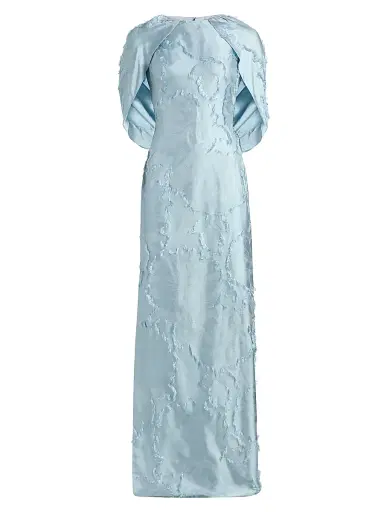 Amsale Women's Satin Cape-Detail Gown - Blue Grey - Size 6 | Thumbnail 1 Amsale Women's Satin Cape-Detail Gown - Blue Grey - Size 6 | Thumbnail 1