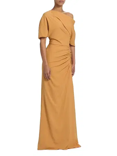 Amsale Women's Asymmetric Ruched A-Line Gown - Apricot | Thumbnail 4 Amsale Women's Asymmetric Ruched A-Line Gown - Apricot | Thumbnail 4