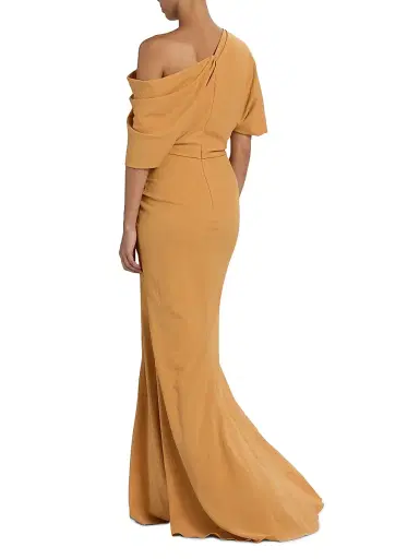 Amsale Women's Asymmetric Ruched A-Line Gown - Apricot | Thumbnail 5 Amsale Women's Asymmetric Ruched A-Line Gown - Apricot | Thumbnail 5